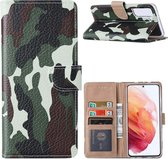 Fonu Boekmodel hoesje Camouflage Samsung S21 Plus