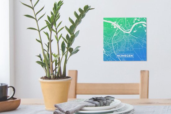 Tableau sur Toile City Map - Nijmegen - Vert - Blauw - 20x20 cm - Décoration murale