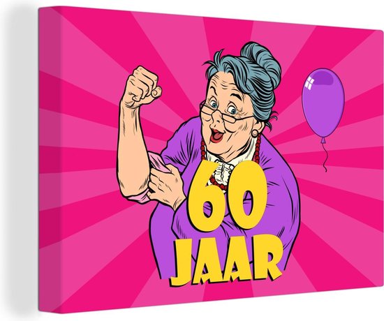 Toile Peinture Anniversaire - Anniversaire - 60 Ans - 140x90 cm - Décoration murale