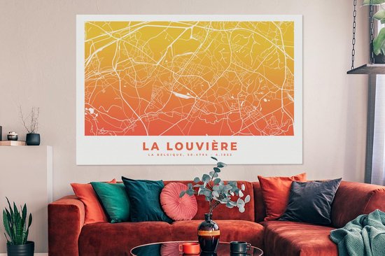 Toile Peinture Plan de Ville - België - La Louvière - 180x120 cm - Décoration murale XXL