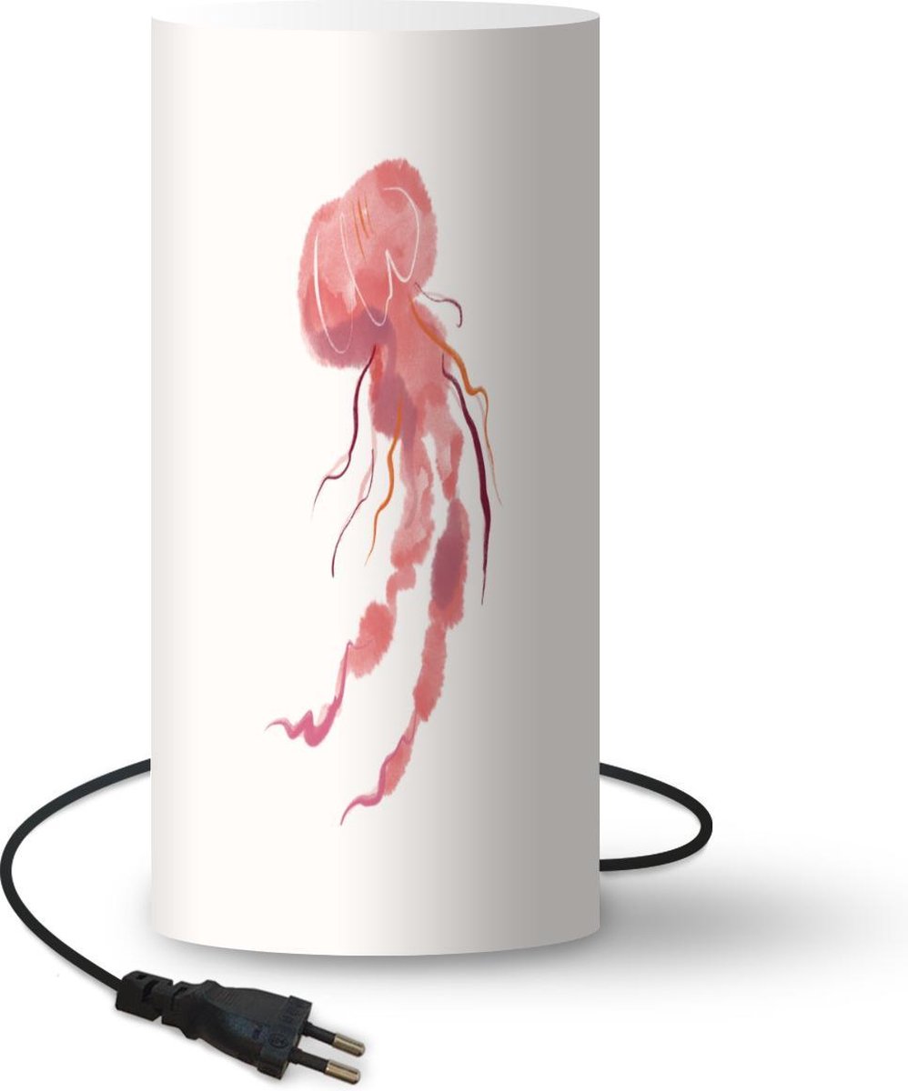 Lamp - Nachtlampje - Tafellamp slaapkamer - Kwal - Zeedieren - Roze - Aquarel - 54 cm hoog - Ø24.8 cm - Inclusief LED lamp