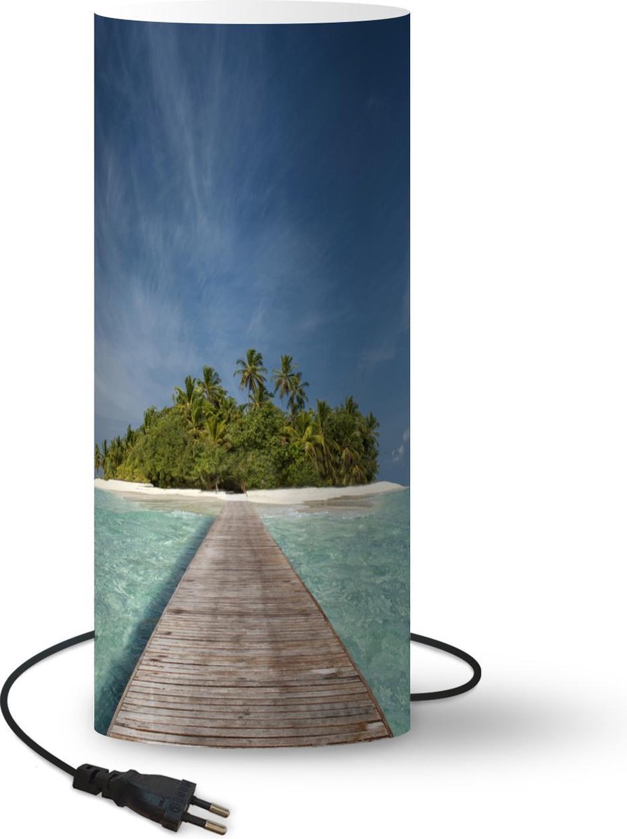 Lamp - Nachtlampje - Tafellamp slaapkamer - Zee - Pier - Eiland - 33 cm hoog - Ø14.3 cm - Inclusief LED lamp