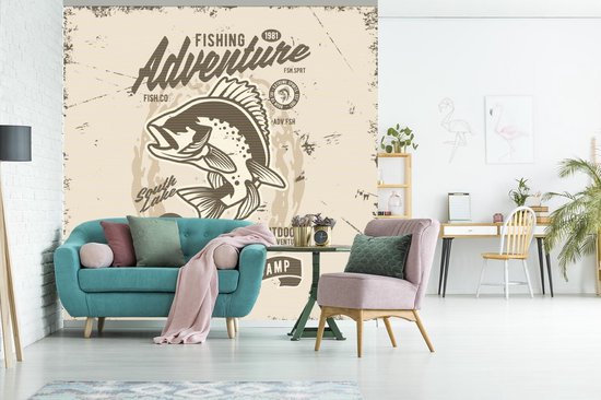 Papier peint - Papiers Papier peint photo Poissons - Rétro - Citation - Largeur 280 cm x Hauteur 280 cm