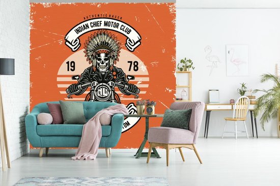 Papier peint - Papiers Papier peint photo Indiens - Squelette - Moto - Rétro - Largeur 300 cm x Hauteur 300 cm