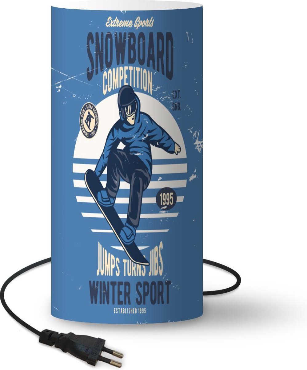 Lamp - Nachtlampje - Tafellamp slaapkamer - Snowboard - Man - Vintage - 54 cm hoog - Ø24.8 cm - Inclusief LED lamp