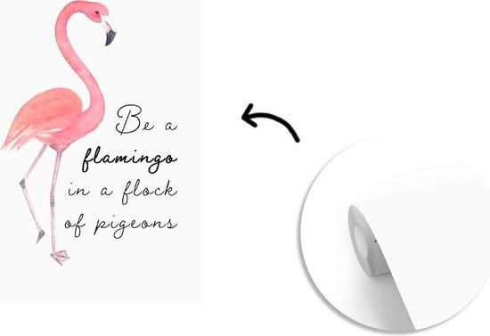 Citation `` Soyez un flamant rose dans un troupeau de pigeons '' et un flamant rose sur fond blanc 195x300 cm