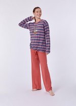 Woody pyjama meisjes/dames - multicolor gestreept - wasbeer - 212-1-BSL-S/904 - maat XL