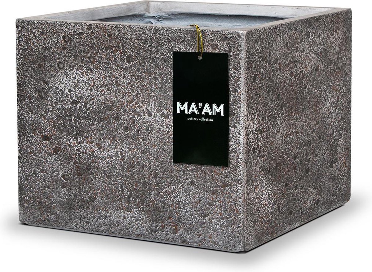 MA'AM Luna - Vierkante Plantenbak - 30x26 - Grijs - Industrieel - Stoere bloembak - Vorstbestendig - Lichtgewicht