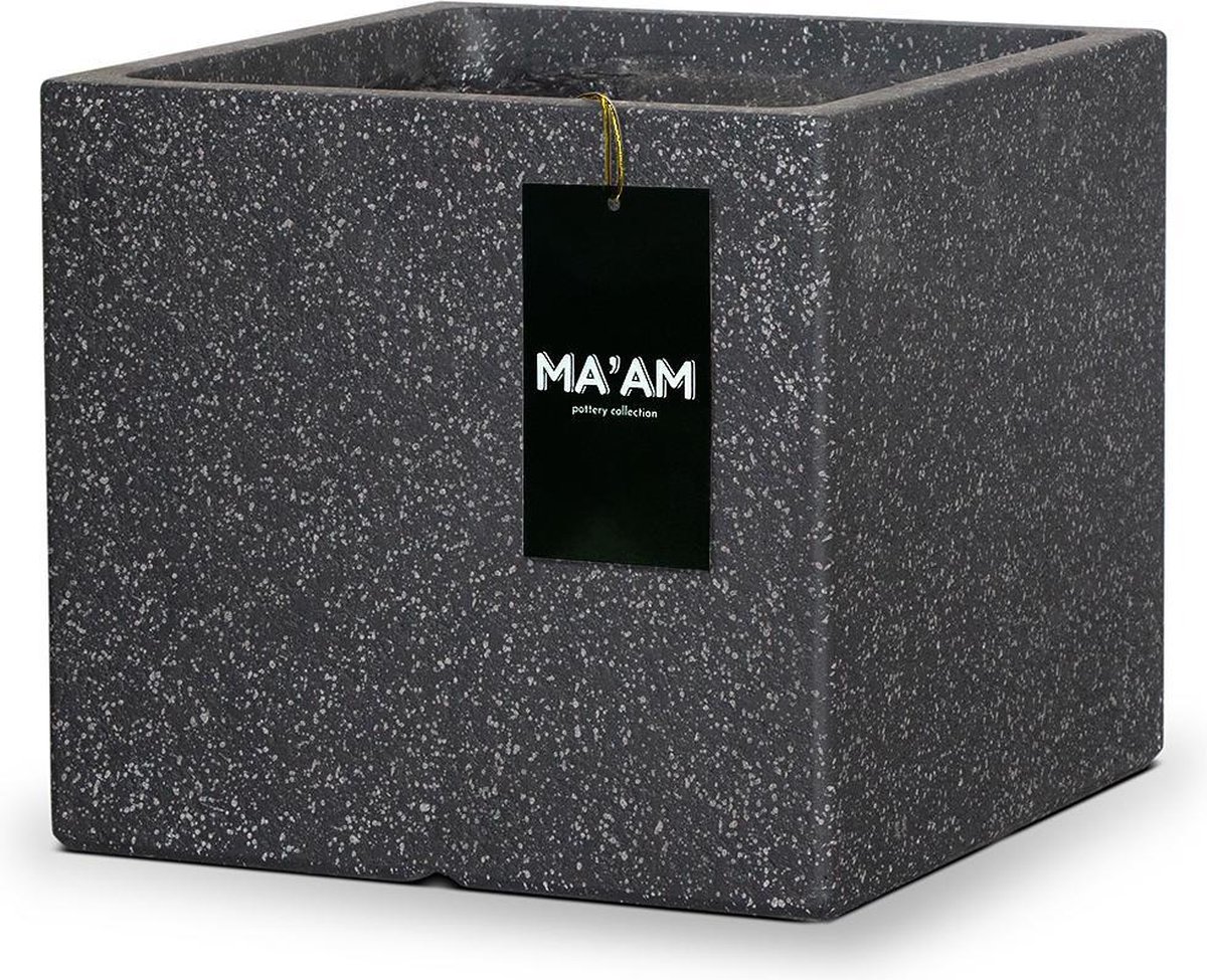 MA'AM Leah - Plantenbak - vierkant - L36xH31 - Zwart - granito - Vorstbestendig - Afwateringsgat - Lichtgewicht