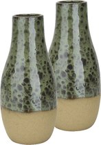 2x stuks flesvazen keramiek groen 13 x 28 cm - Keramieken vazen