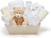 KRAAMMAND -NEW Baby Shower Gift Hemper - Fleece Hooded Handdoek Babykleding 2 Musine Doeken en Leuke Bruine Teddy Bear - (WK 02122)