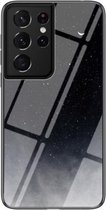 Voor Samsung Galaxy S21 Ultra Sterrenhemel Geschilderd Gehard Glas TPU Schokbestendig Beschermhoes (Star Crescent Moon)