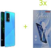 Realme 7 Hoesje Transparant TPU Silicone Soft Case + 3X Tempered Glass Screenprotector