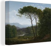 Canvas Schilderij Italiaans landschap met pijnbomen - Hendrik Voogd - 80x60 cm - Wanddecoratie