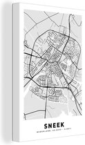 Canvas schilderij 90x140 cm - Wanddecoratie Stadskaart - Sneek - Grijs - Wit - Muurdecoratie woonkamer - Slaapkamer decoratie - Kamer accessoires - Schilderijen - Plattegrond