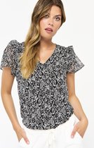 LOLALIZA Top met bloemenprint - Zwart - Maat XS