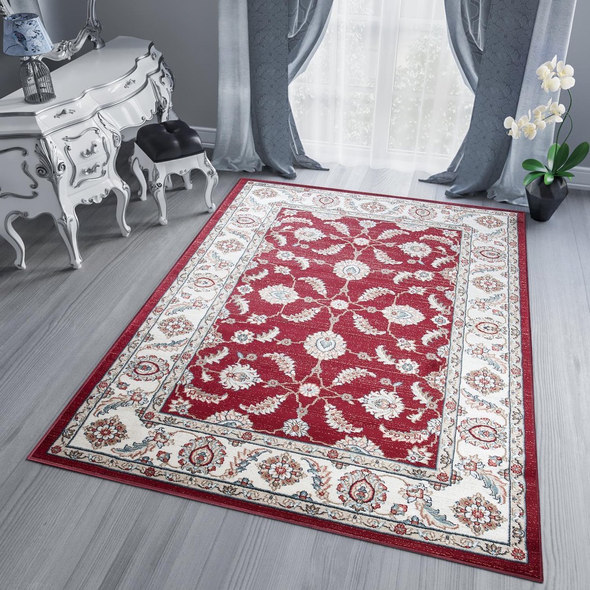 Tapiso Dubai Vloerkleed Modern Oriental Rood Oosters Tapijt Maat- 300x400 Beige Rood4