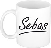 Sebas naam cadeau mok / beker met sierlijke letters - Cadeau collega/ vaderdag/ verjaardag of persoonlijke voornaam mok werknemers
