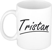 Tristan naam cadeau mok / beker met sierlijke letters - Cadeau collega/ vaderdag/ verjaardag of persoonlijke voornaam mok werknemers