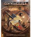 Het bordspel Gloomhaven: Jaws of the Lion met een geopend bord met wapens, kaarten en munten.