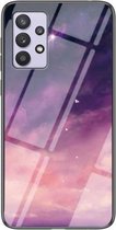 Voor Samsung Galaxy A32 Sterrenhemel Geschilderd Gehard Glas TPU Schokbestendig Beschermhoes (Dream Sky)