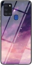 Voor Samsung Galaxy A21s Sterrenhemel Geschilderd Gehard Glas TPU Schokbestendige Beschermhoes (Dream Sky)