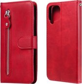 Voor Samsung Galaxy A22 4G Mode Kalf Textuur Rits Horizontale Flip Lederen Case met Houder & Kaartsleuven & Portemonnee (Rood)