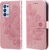 Voor OPPO Reno6 5G 7-bloemblaadje Bloemen Embossing Patroon Horizontale Flip PU Lederen Case met Houder & Kaartsleuven & Portemonnee & Fotolijst (Rose Goud)