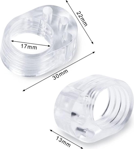 Dimensions des butées transparentes pour poignées de porte : 30mm x 22mm et 30mm x 13mm.
