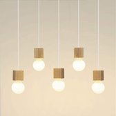 EETTAFEL Lamp - Zinaps opknoping lamp hout 5 lampen hanglamp eettafel hoogte verstelbare eettafel lampen hanglamp hout voor eetkamer keuken restaurant (WK 02129)