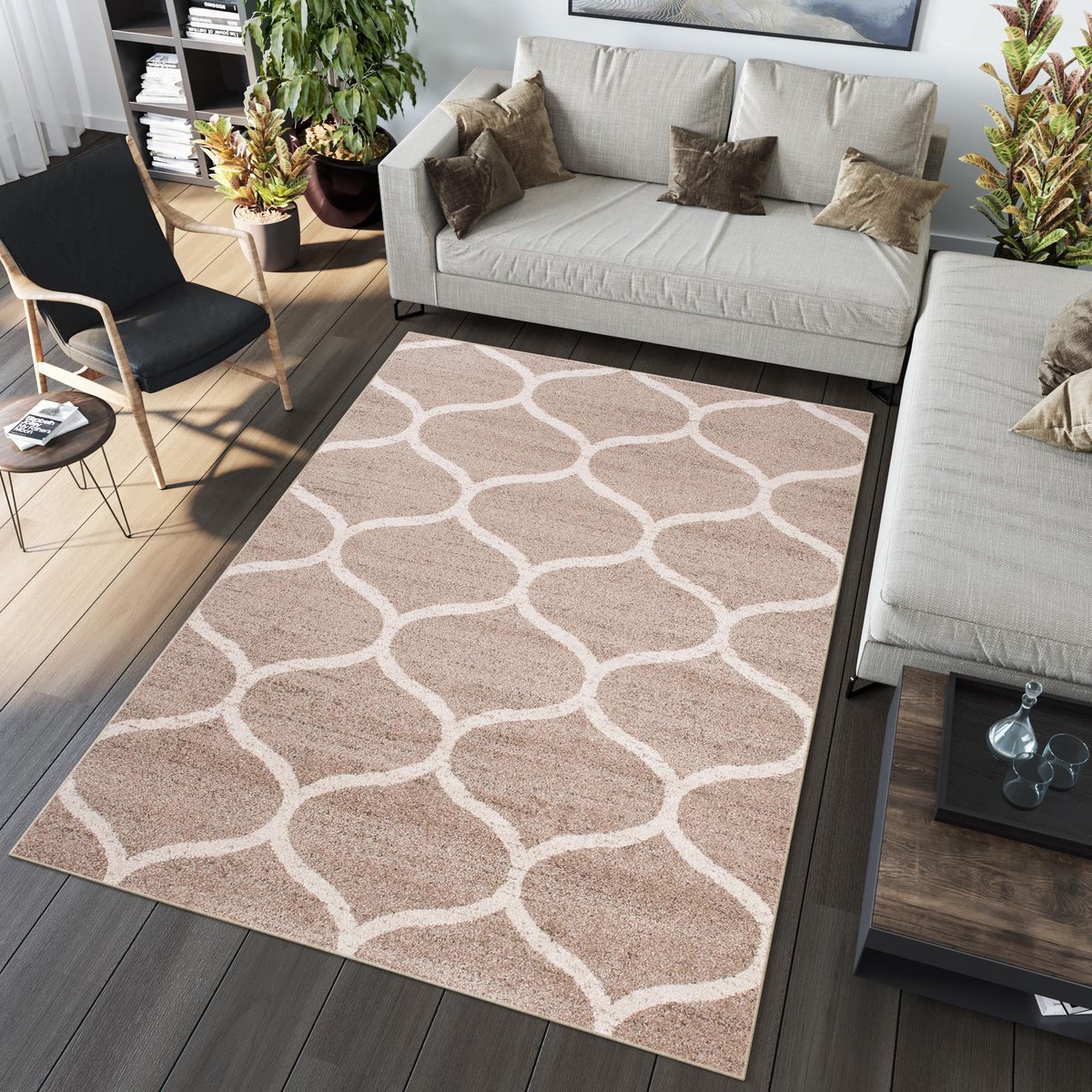 Tapiso Jawa Vloerkleed Beige Wit Trellis Laagpolig Modern Tapijt Maat- 200x290 Creme