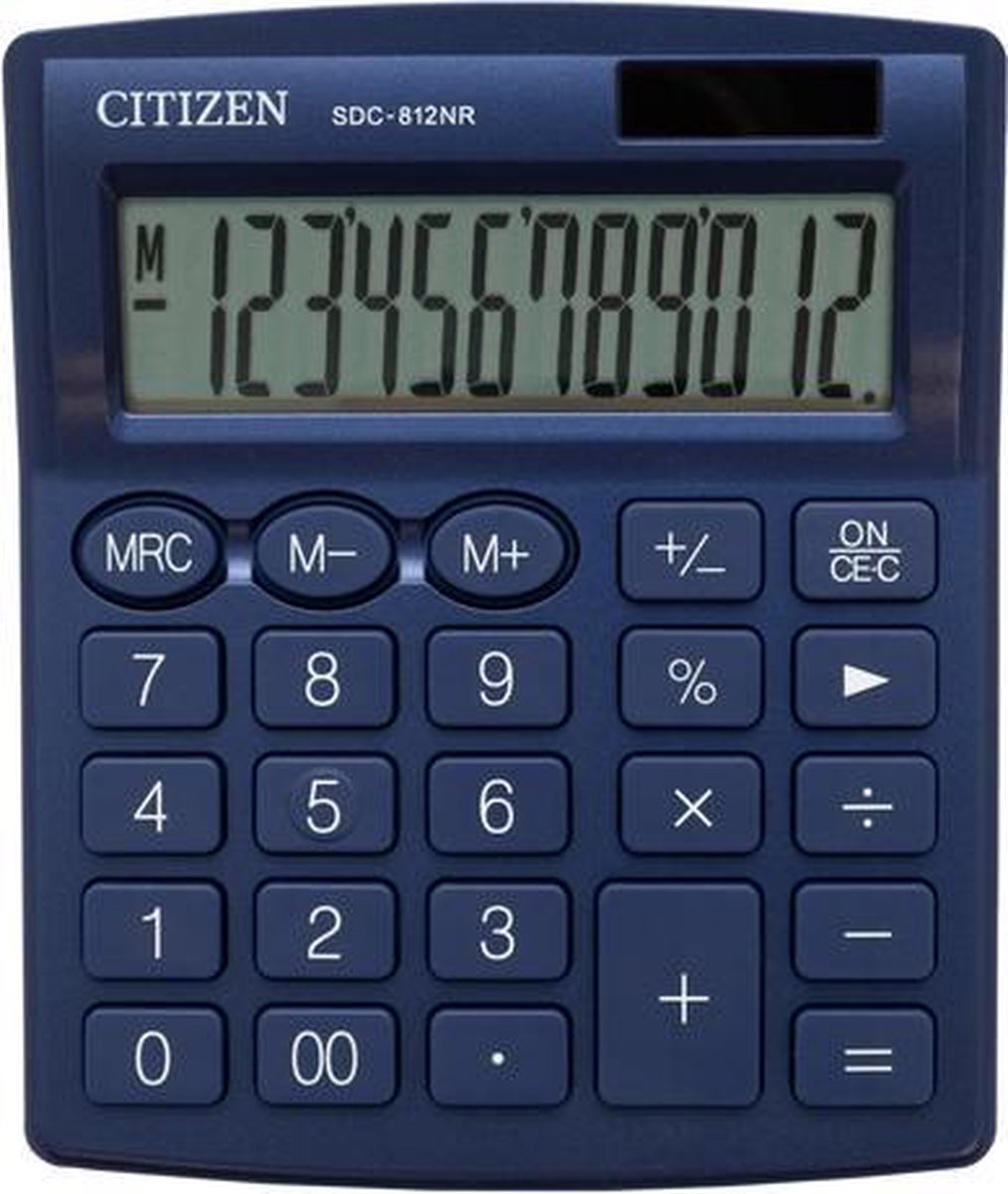 Citizen 7242534 Bureaurekenmachine werkt op batterijen, werkt op zonne-energie Blauw Aantal displayposities: 12