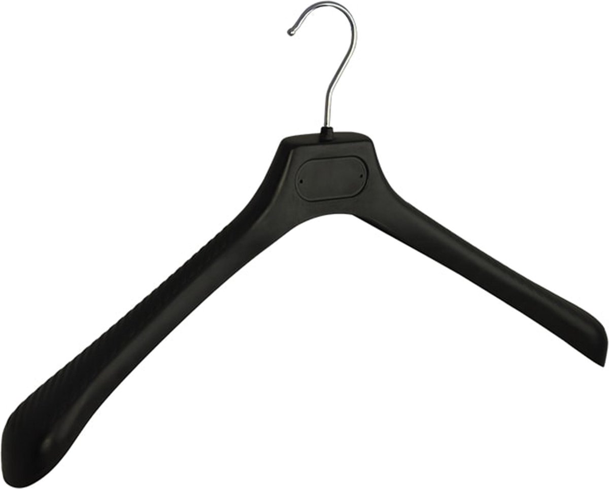 De Kledinghanger Gigant - 10 x Mantelhanger / kostuumhanger kunststof zwart met schouderverbreding, 48 cm