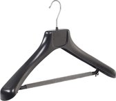 De Kledinghanger Gigant - 50 x Mantel / kostuumhanger kunststof zwart met schouderverbreding en anti-slip broeklat (2 mm schuim), 48 cm