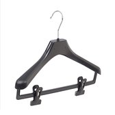 De Kledinghanger Gigant - 5 x Mantel / kostuumhanger kunststof zwart met schouderverbreding en anti-slip knijpers, 36 cm