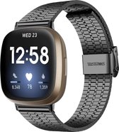 Stalen Smartwatch bandje - Geschikt voor  Fitbit Sense roestvrij stalen band - zwart - Strap-it Horlogeband / Polsband / Armband