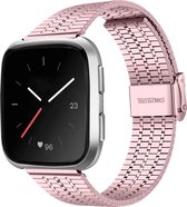 Stalen Smartwatch bandje - Geschikt voor Fitbit Versa / Versa 2 roestvrij stalen bandje - rosé pink - Strap-it Horlogeband / Polsband / Armband