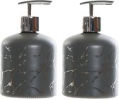 2x stuks zeeppompjes/zeepdispensers zwart van glas 350 ml - Badkamer/keuken zeep dispenser