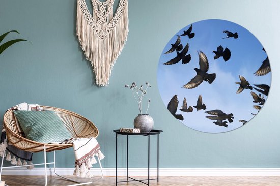 WallCircle - Wall Circle - Wall Circle Indoor - Pigeons - Blauw - Ciel - 140x140 cm - Décoration murale - Peintures Ronds