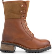 Mysa Daisy dames leren enkellaarzen - Gevoerde veterschoenen - Cognac Bruin Leer - Maat 39