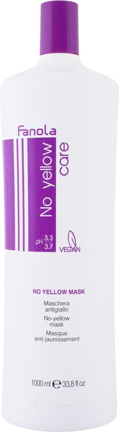 Witte fles met paars "No yellow care" Vegan label, 1000ml.