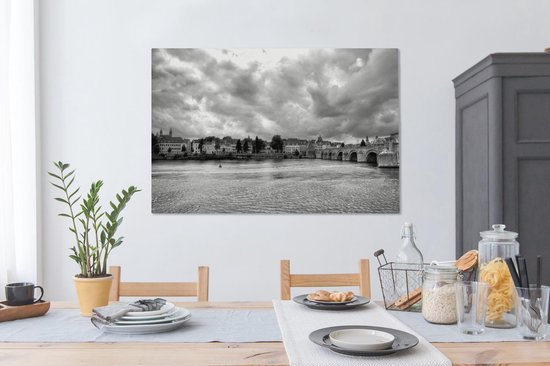 Peinture sur toile Maastricht et la Meuse - noir et blanc - 120x80 cm - Décoration murale
