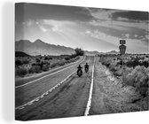 Tableau sur toile Deux motos roulant sur la route - noir et blanc - 60x40 cm - Décoration murale Art