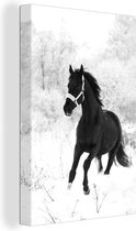 Canvas Schilderij Paard - Sneeuw - Bos - 60x90 cm - Wanddecoratie
