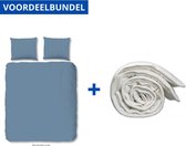 Luxe Dekbedovertrek Eenpersoons - 140x200/220cm - Inclusief 1 Kussensloop - 100% Zacht Katoensatijn - Ice Blauw + Wasbaar Microfiber Dekbed - 140x220cm - Wit