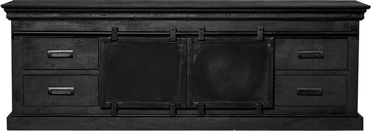 Mangohouten TV Meubel Portland Black 200 cm Mahom Industrieel - TV Meubel van Mangohout & Metaal - Industriële TV Meubel