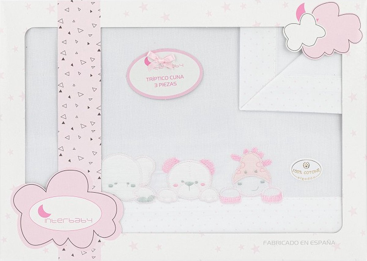 Interbaby Bedtextiel Dieren 152 X 102 Cm Katoen Roze 3-delig
