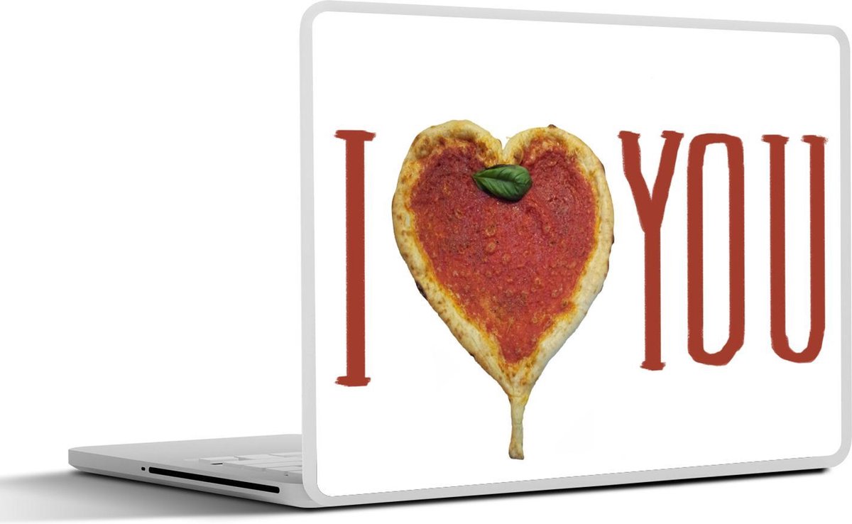 Laptop sticker - 12.3 inch - Ik hou van je in rode letters en een pizza in de vorm van een hart - 30x22cm - Laptopstickers - Laptop skin - Cover