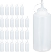 Relaxdays 24x knijpfles transparant - doseerfles - garneerfles - sausfles - 450 ml - set