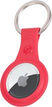 Hoesje Geschikt voor Apple AirTag Sleutelhanger Hoes Siliconen - Leder Look Hoesje Geschikt voor Apple AirTag-Sleutelhanger Hoesje Case - Rood